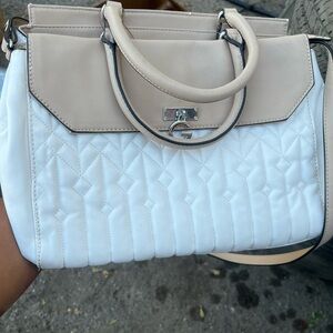 Elegant Beige and White Quilted Handbag